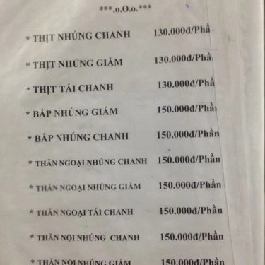 Thực đơn- Quán Ăn Bò Tơ Năm Sánh Quyết Thắng - Tây Thạnh