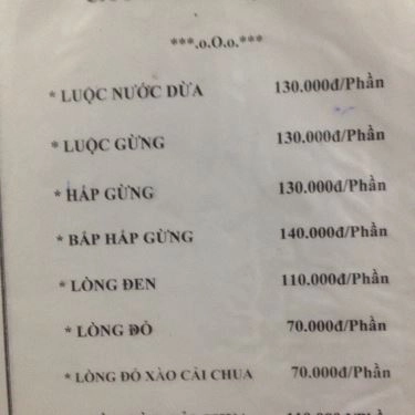 Thực đơn- Quán Ăn Bò Tơ Năm Sánh Quyết Thắng - Tây Thạnh