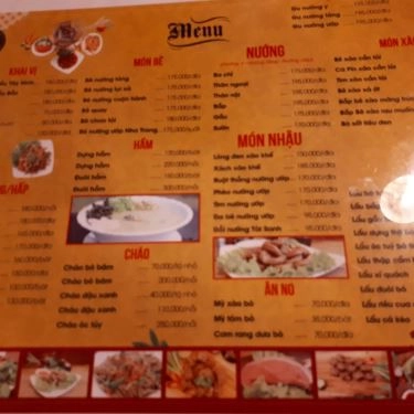 Thực đơn- Quán Ăn Bò Tơ Tây Ninh Tài Sanh - Dịch Vọng Hậu