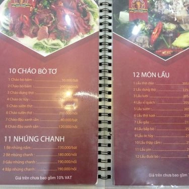 Thực đơn- Quán Ăn Bò Tơ Tây Ninh Tài Sanh - Đường 19/5