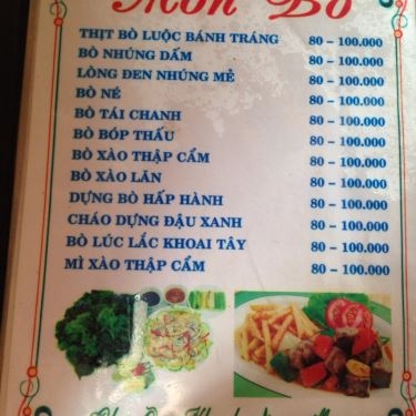 Thực đơn- Quán Ăn Bò Tơ Vĩnh Xuân