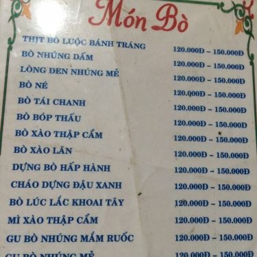 Thực đơn- Quán Ăn Bò Tơ Vĩnh Xuân