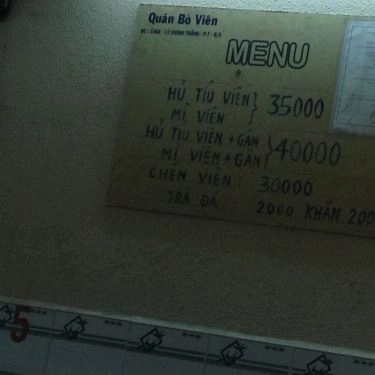 Thực đơn- Quán Ăn Bò Viên - Lý Chính Thắng