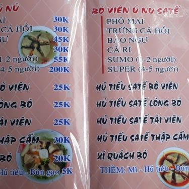 Thực đơn- Quán Ăn Bò Viên Ú Nù