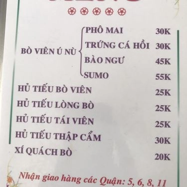 Thực đơn- Quán Ăn Bò Viên Ú Nù
