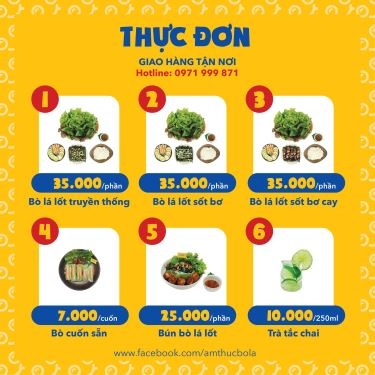 Thực đơn- Quán Ăn Bola - Bò Lá Lốt Sốt Bơ