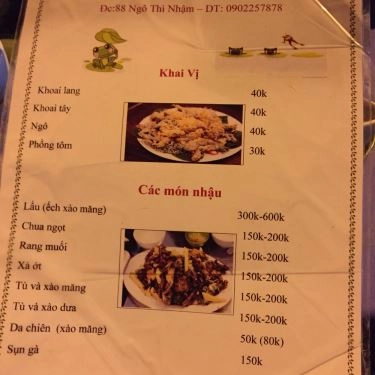 Thực đơn- Quán Ăn Bốp Bin - Lẩu Ếch