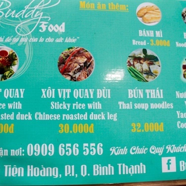 Thực đơn- Quán Ăn Buddy Food - Xôi Vịt Quay & Bún Thái