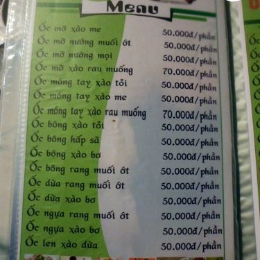Thực đơn- Quán Ăn Bụi - Ốc Lẩu