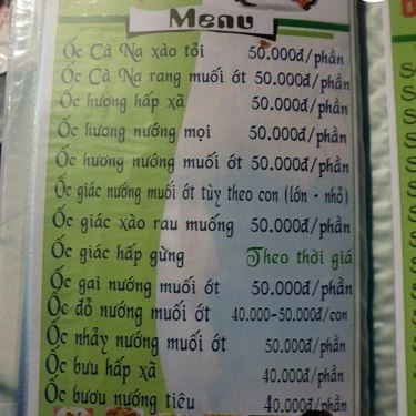 Thực đơn- Quán Ăn Bụi - Ốc Lẩu