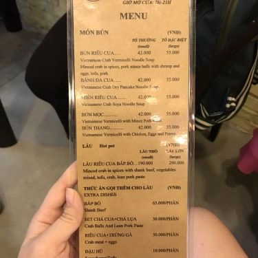 Thực đơn- Quán Ăn Bún Bà Nấu