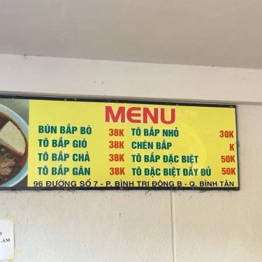 Thực đơn- Quán Ăn Bún Bắp Bò - Đường Số 7