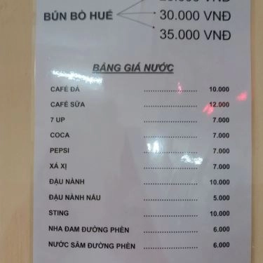 Thực đơn- Quán Ăn Bún Bò - Hẻm 209 Lê Văn Sỹ
