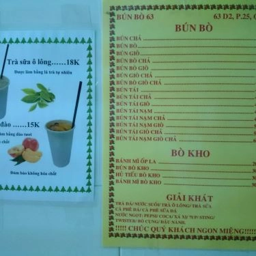 Thực đơn- Quán Ăn Bún Bò 63