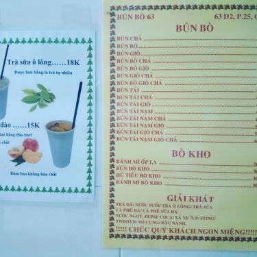 Thực đơn- Quán Ăn Bún Bò 63