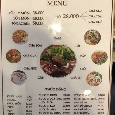 Thực đơn- Quán Ăn Bún Bò Cô Ngon