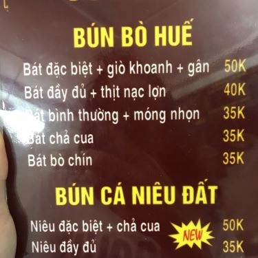 Thực đơn- Quán Ăn Bún Bò Gốc Huế - Nguyễn Ngọc Vũ