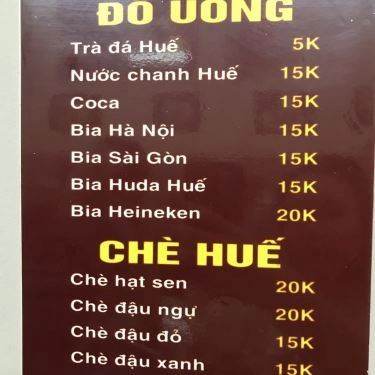 Thực đơn- Quán Ăn Bún Bò Gốc Huế - Nguyễn Ngọc Vũ