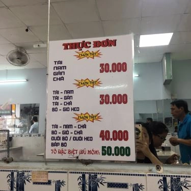 Thực đơn- Quán Ăn Bún Bò Gốc Huế Phú Lộc - Tân Sơn Nhì
