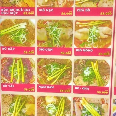 Thực đơn- Quán Ăn Bún Bò Huế 3A3 - Parkson CT Plaza