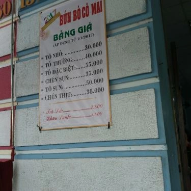 Thực đơn- Quán Ăn Bún Bò Huế Cô Mai
