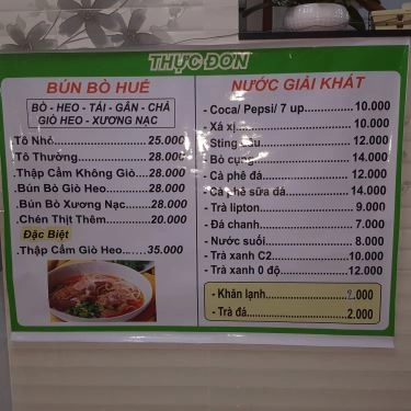 Thực đơn- Quán Ăn Cô Nhàn - Bún Bò Huế
