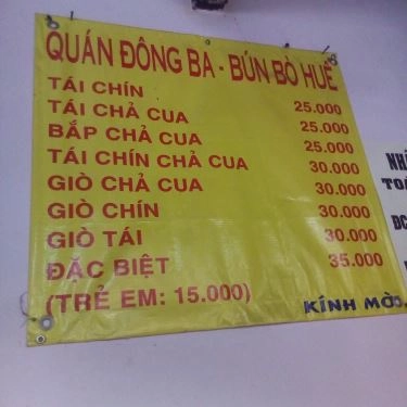 Thực đơn- Quán Ăn Bún Bò Huế Đông Ba