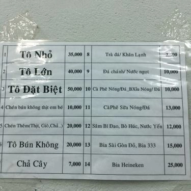 Thực đơn- Quán Ăn Bún Bò Huế Hạnh - Bành Văn Trân