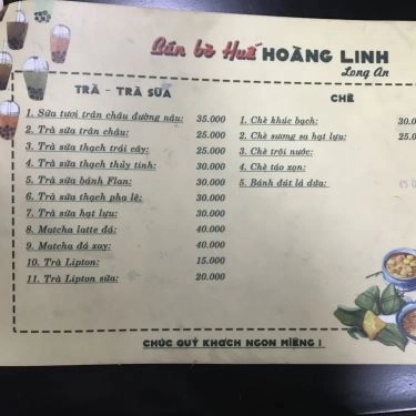 Thực đơn- Quán Ăn Hoàng Linh - Bún Bò Huế
