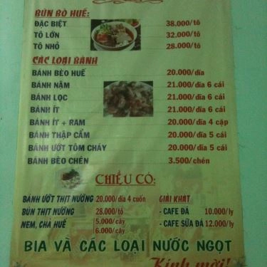 Thực đơn- Quán Ăn Bún Bò Huế Kim Long - Nguyễn Văn Nghi