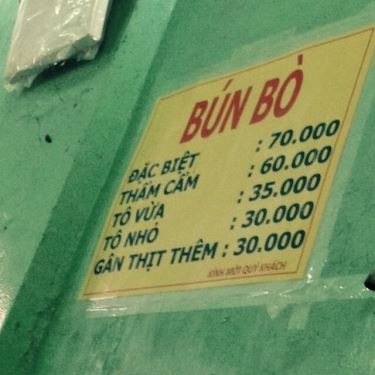 Thực đơn- Quán Ăn Bún Bò Huế - Lam Sơn