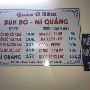 Thực đơn- Quán Ăn O Năm - Bún Bò Huế & Mì Quảng
