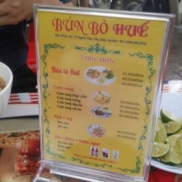 Thực đơn- Quán Ăn Bún Bò Huế Nghĩa Tân