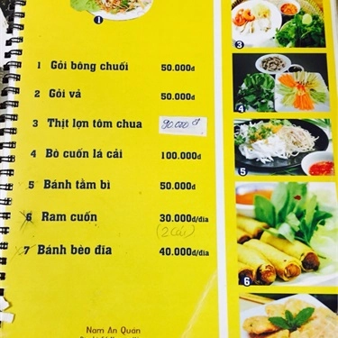 Thực đơn- Quán Ăn Nam An Quán - Ẩm Thực Huế