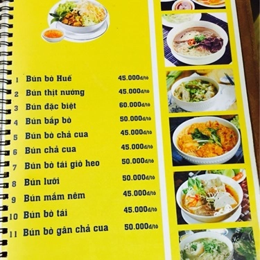 Thực đơn- Quán Ăn Nam An Quán - Ẩm Thực Huế