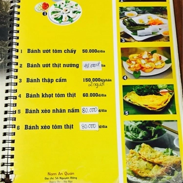 Thực đơn- Quán Ăn Nam An Quán - Ẩm Thực Huế