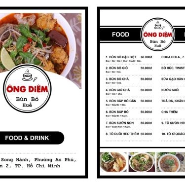 Thực đơn- Quán Ăn Bún Bò Huế Ông Diệm & Hủ Tiếu Mực Nam Du