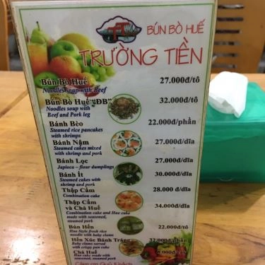 Thực đơn- Quán Ăn Bún Bò Huế Trường Tiền