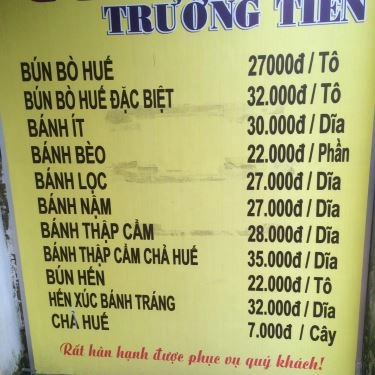 Thực đơn- Quán Ăn Bún Bò Huế Trường Tiền
