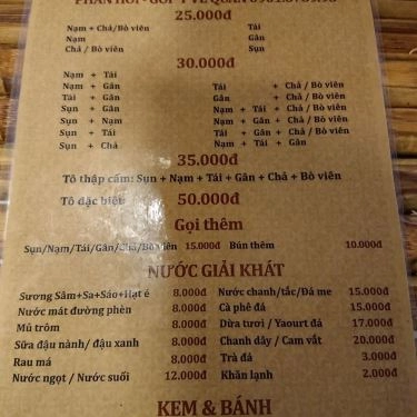Thực đơn- Quán Ăn Bún Bò Huế Xưa - Phạm Văn Đồng