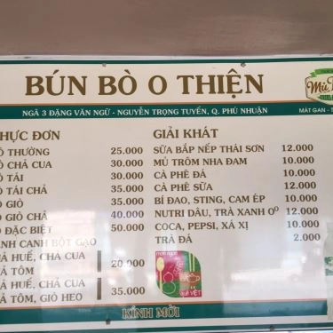 Thực đơn- Quán Ăn Bún Bò O Thiện - Nguyễn Trọng Tuyển