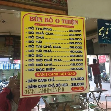 Thực đơn- Quán Ăn Bún Bò O Thiện - Nguyễn Trọng Tuyển