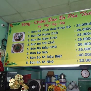 Thực đơn- Quán Ăn Bún Bò Phú Thiên