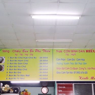 Thực đơn- Quán Ăn Bún Bò Phú Thiên