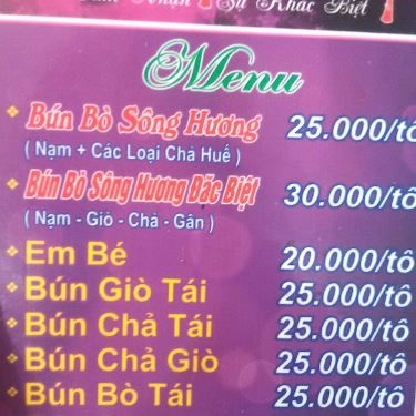Thực đơn- Quán Ăn Bún Bò Sông Hương - Gò Dầu