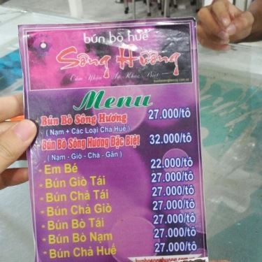 Thực đơn- Quán Ăn Bún Bò Sông Hương - Bờ Bao Tân Thắng
