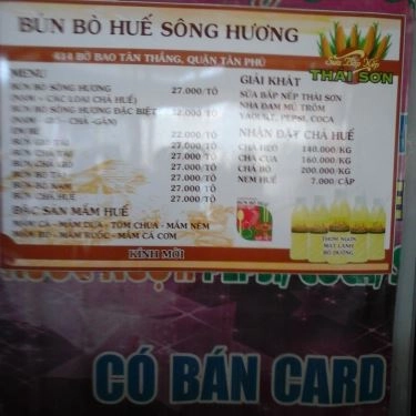 Thực đơn- Quán Ăn Bún Bò Sông Hương - Bờ Bao Tân Thắng