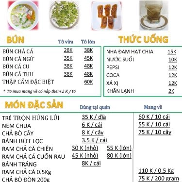 Thực đơn- Quán Ăn Nguyên Vị - Bún Cá & Chả Cá