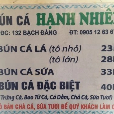 Thực đơn- Quán Ăn Bún Cá Nha Trang Hạnh Nhiên