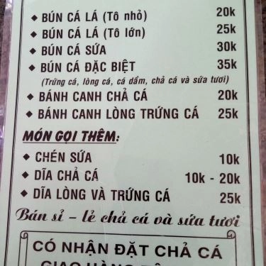 Thực đơn- Quán Ăn Bún Cá Nha Trang Hạnh Nhiên